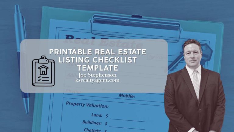 real estate agent Joe Stephenson standing next to a graphic that says printable real estate listing checklist