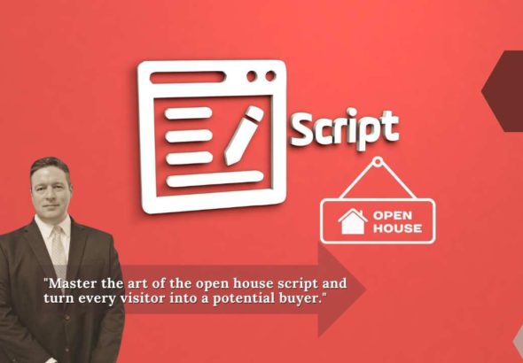 joe standing in front of a graphic that says open house scripts