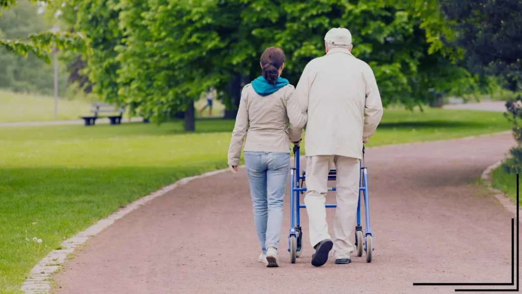 assisted living investing with a person walking on a walkway