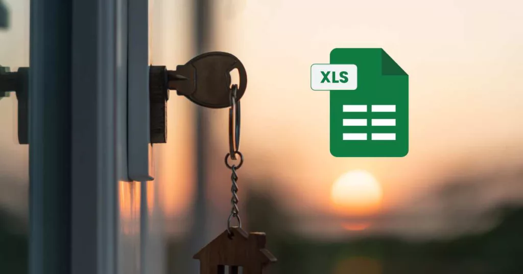 a graphic of a key in a door with an excel spreadsheet next to it